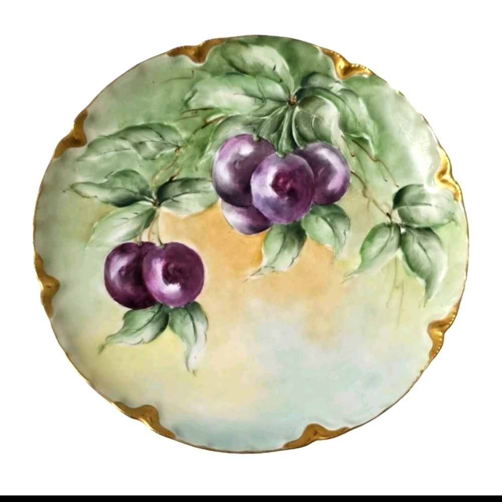 Collectible Limoges Haviland Green Purple Plum Hand Painted Plate, France